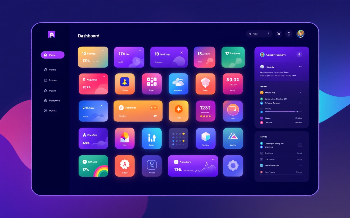 IconFlow dashboard showing a grid of colorful vector icons arranged in collections with a floating search overlay